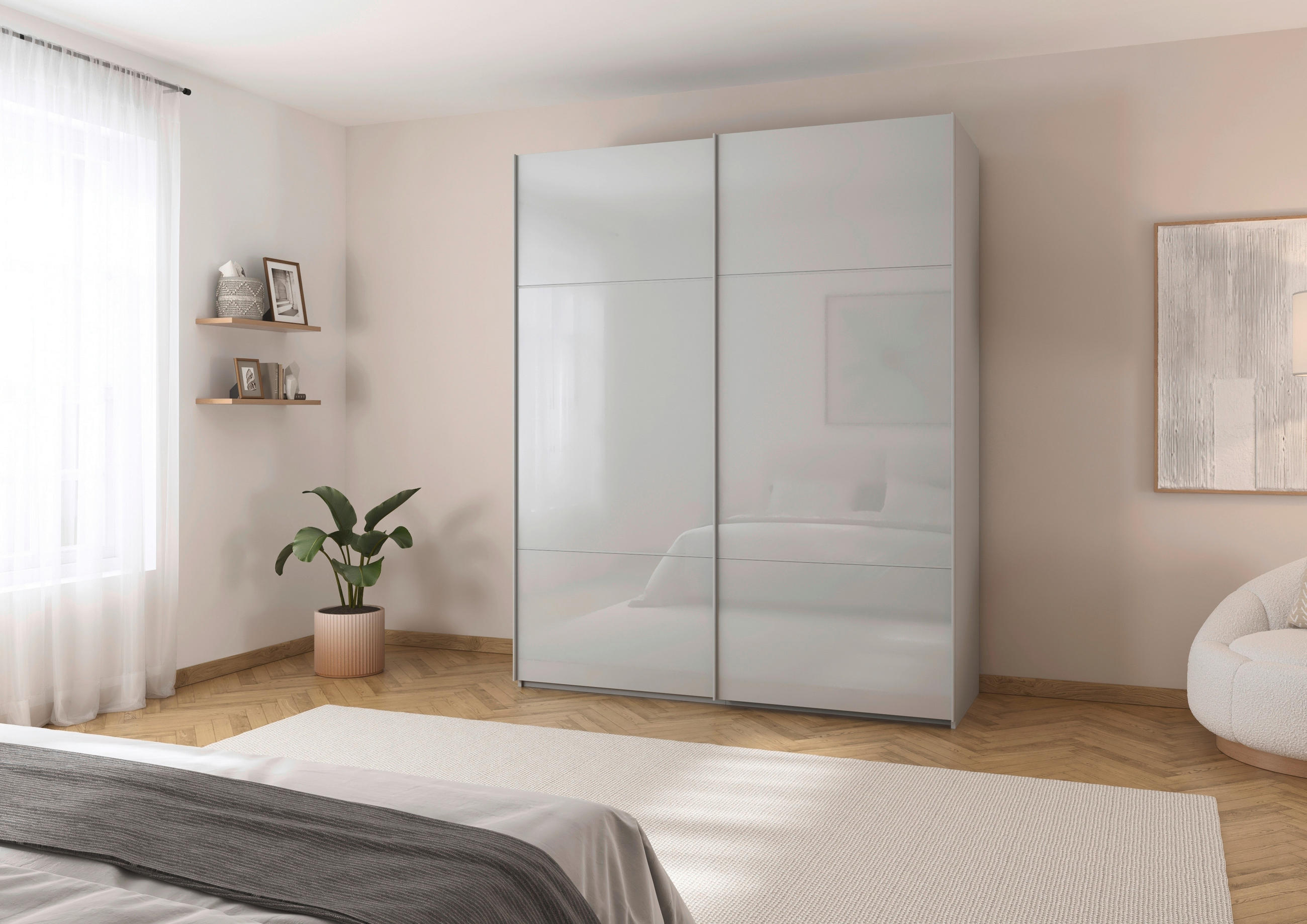 SCHWEBETÜRENSCHRANK in Grau  - Grau, Konventionell, Glas/Holzwerkstoff (201/223/67cm) - Novel
