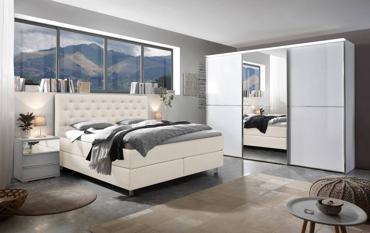BOXSPRINGBETT 180/200 cm  in Perlmutt  - Silberfarben/Perlmutt, KONVENTIONELL, Textil/Metall (180/200cm) - Welnova