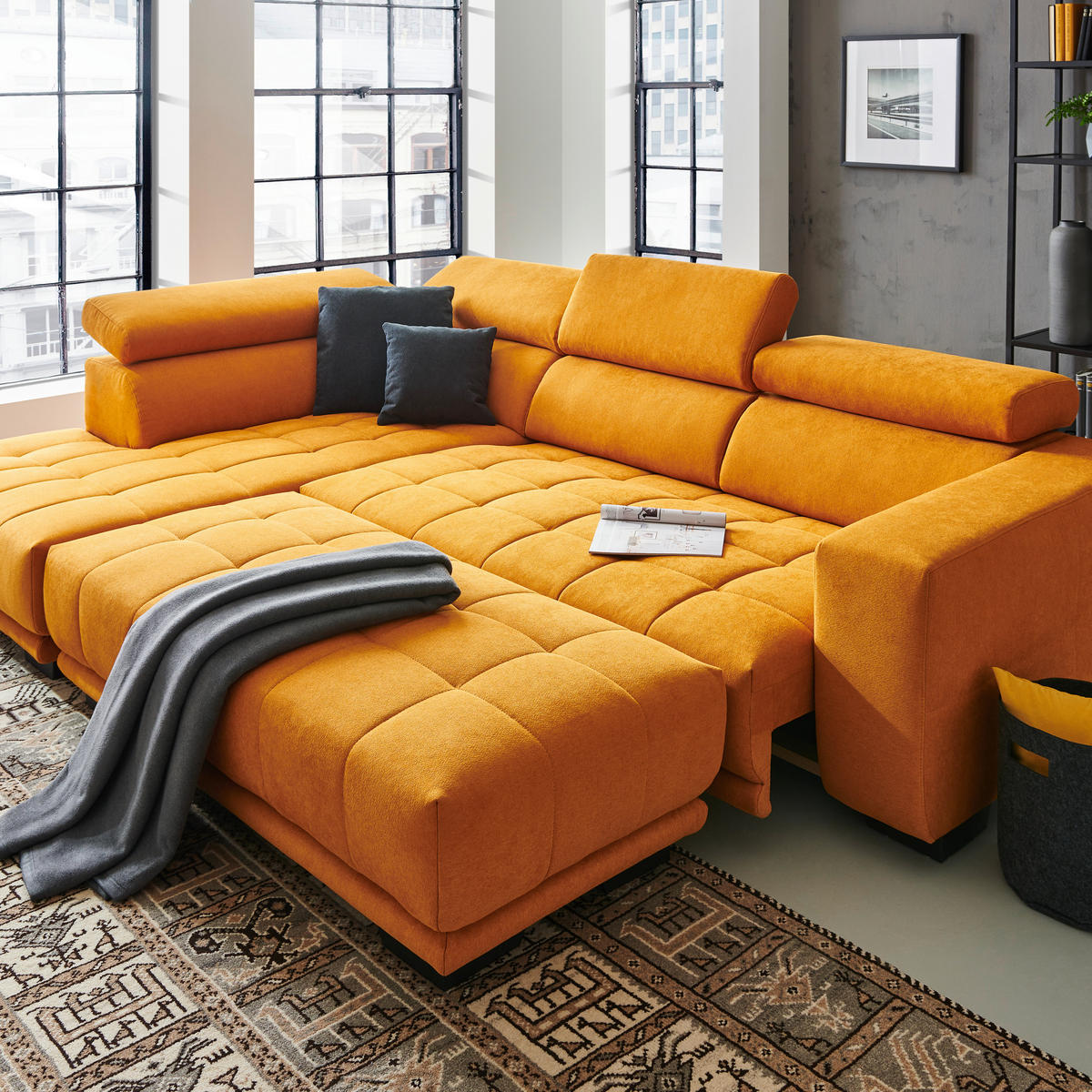ECKSOFA in Mikrofaser Gelb  - Gelb/Schwarz, Design, Textil/Metall (207/301cm) - Xora