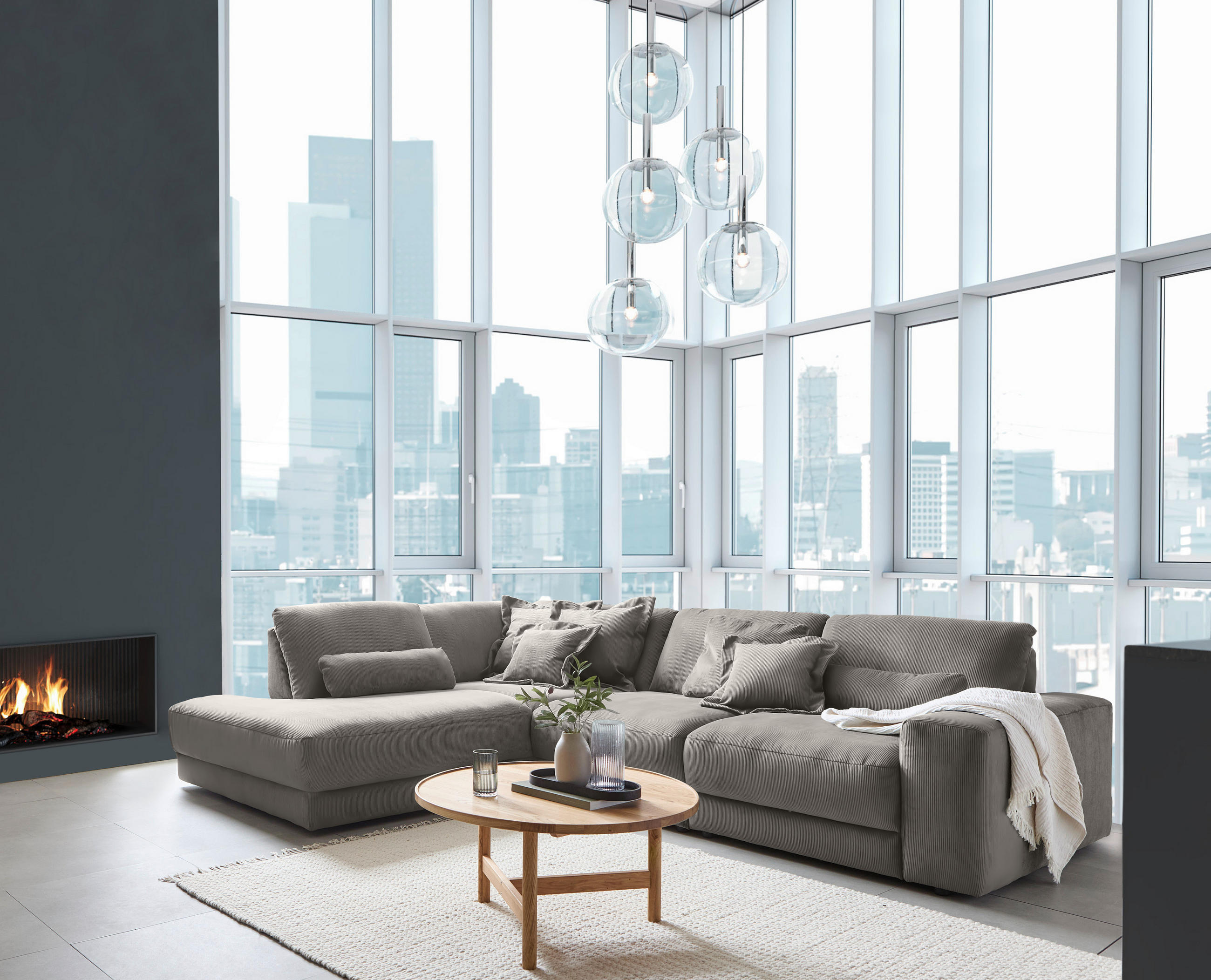 ECKSOFA in Feincord Grau  242/316 cm  - Schwarz/Grau, Design, Kunststoff/Textil (242/316cm) - Niels Andersson