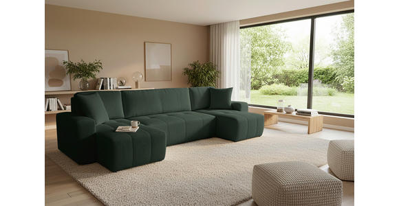 Wohnlandschaft inkl. Funktion Dunkelgrün Cord  - Dunkelgrün/Schwarz, KONVENTIONELL, Textil (146/317/146cm) - Xora