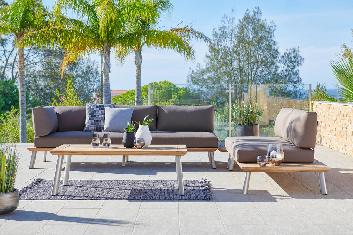 LOUNGESOFA  - Edelstahlfarben/Beige, Modern, Holz/Textil (175/75/80cm) - Amatio