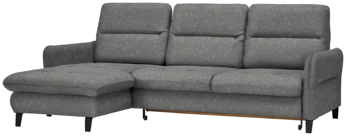 ECKSOFA Grau Flachgewebe  - Schwarz/Grau, KONVENTIONELL, Textil/Metall (190/254cm) - Livetastic