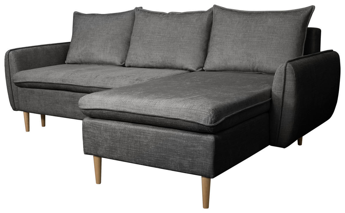 ECKSOFA Graubraun Chenille  - Graubraun/Buchefarben, KONVENTIONELL, Holz/Textil (244/163cm) - Carryhome