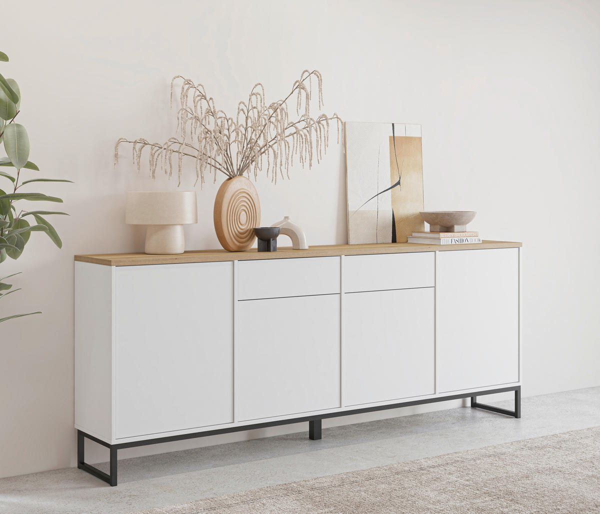 SIDEBOARD Alto 208,5/84,1/36,5 cm 2 Schublade(n)  - Weiss/Eichefarben, Design, Holzwerkstoff/Metall (208,5/84,1/36,5cm) - MID.YOU