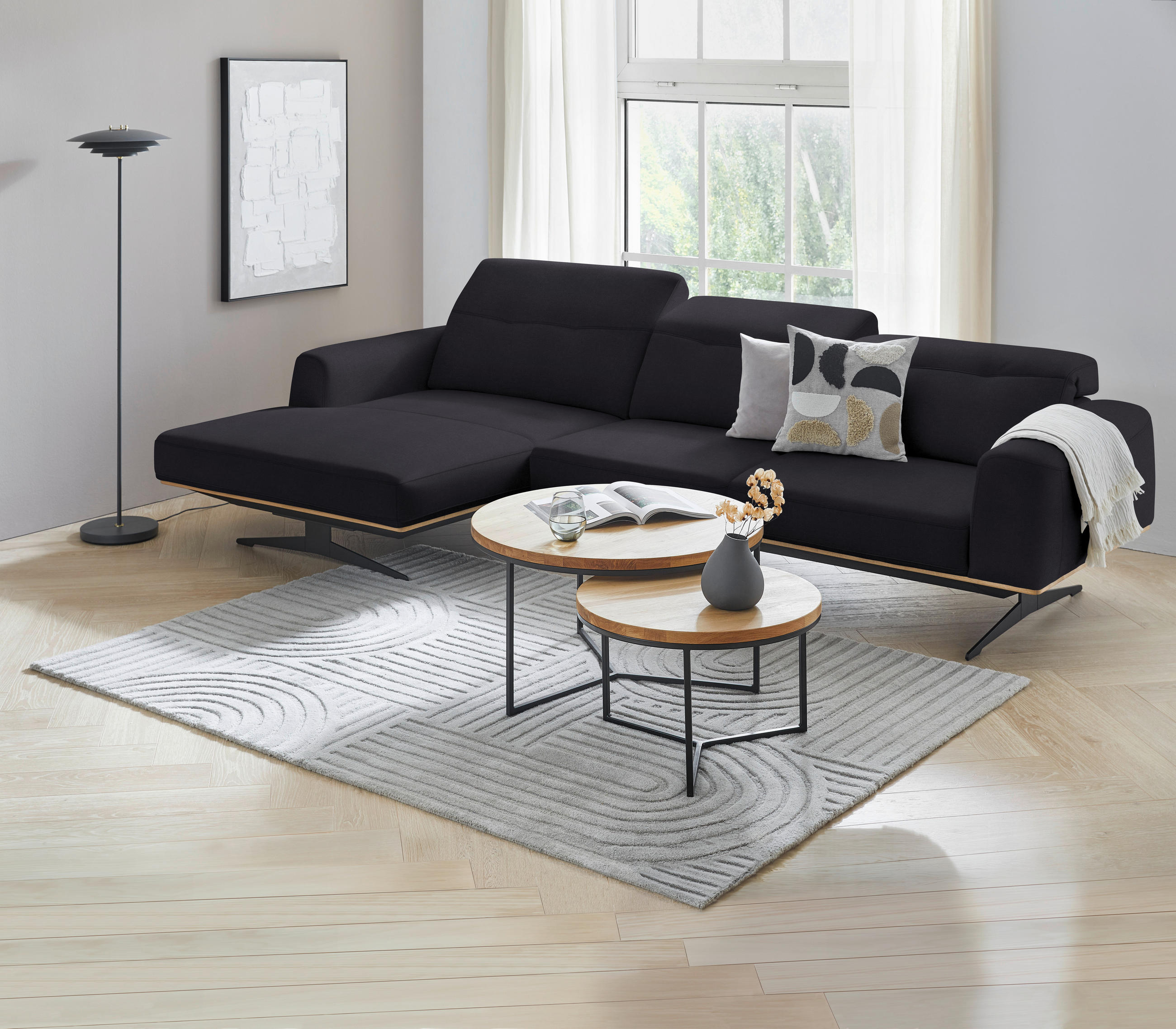 ECKSOFA in Echtleder Dunkelbraun  - Eichefarben/Dunkelbraun, Design, Leder/Holz (163/305cm) - Novel