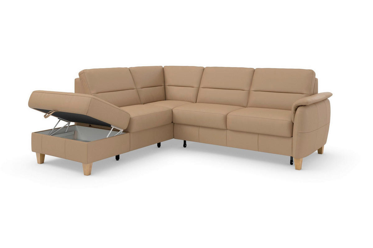 ECKSOFA PALMERA E in Mikrofaser Kombination Echtleder/Stoff Cappuccino  212/236 cm  - Eichefarben/Cappuccino, Basics, Leder/Holz (212/236cm) - Sit & More