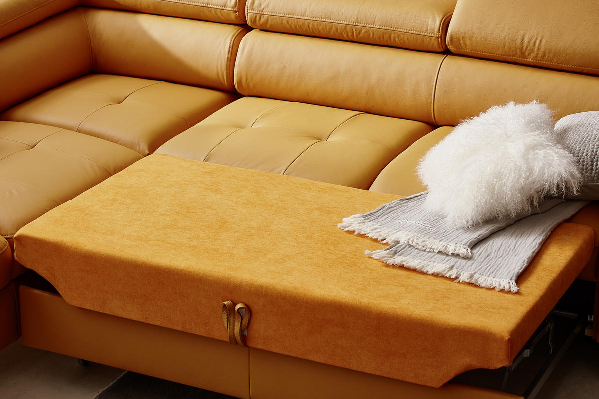 ECKSOFA Gelb Echtleder  - Chromfarben/Gelb, Design, Leder/Metall (220/270cm) - Novel