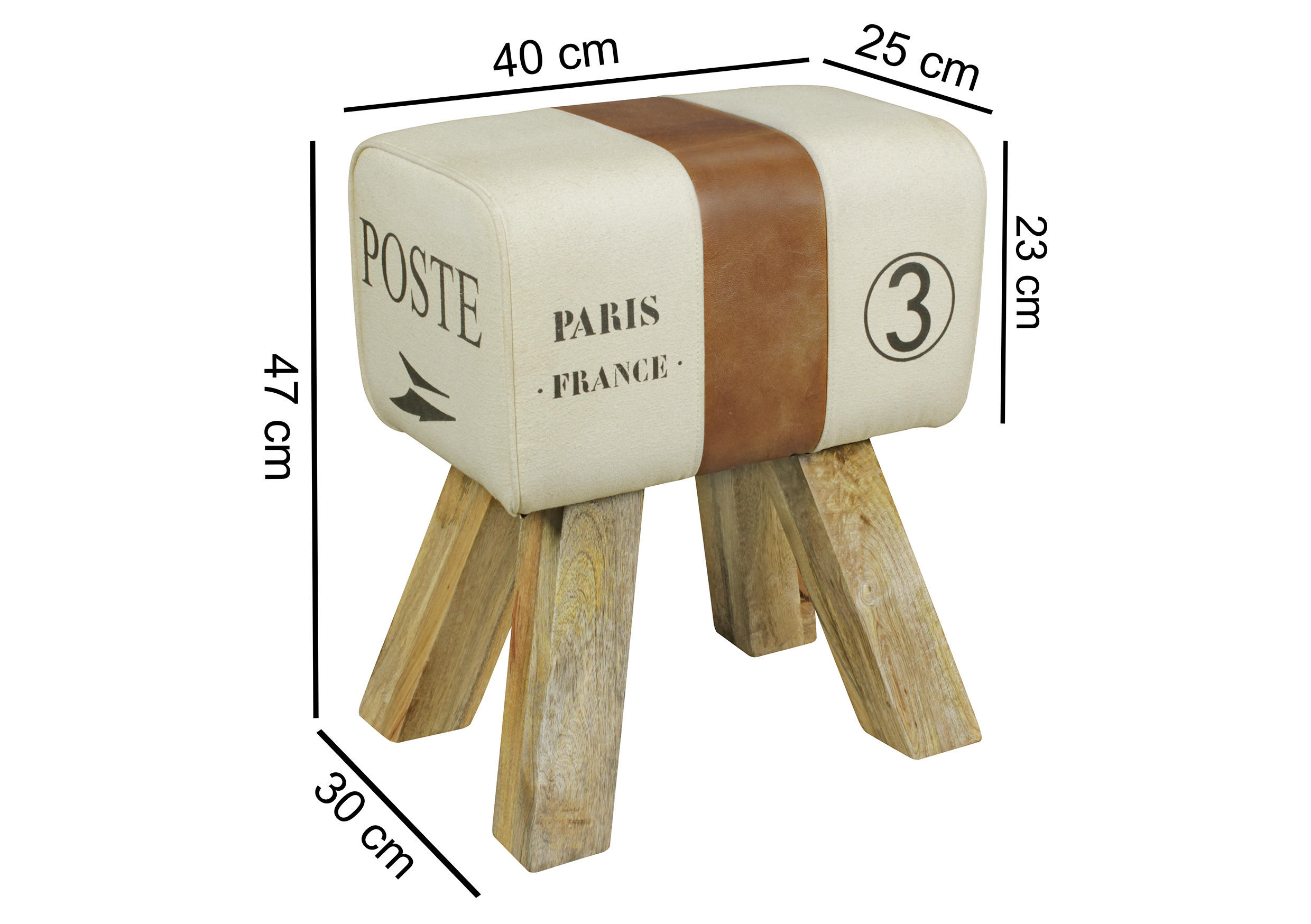 HOCKER Braun, Beige  - Beige/Braun, Natur, Leder/Holz (40/47/25cm) - MID.YOU