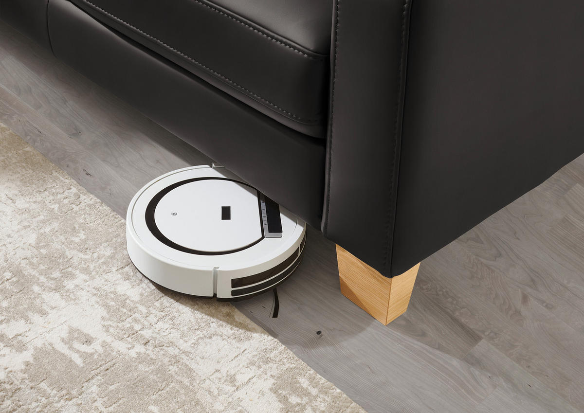 ECKSOFA in Echtleder Dunkelgrau  - Eiche Bianco/Dunkelgrau, Konventionell, Leder/Holz (235/257cm) - Valdera