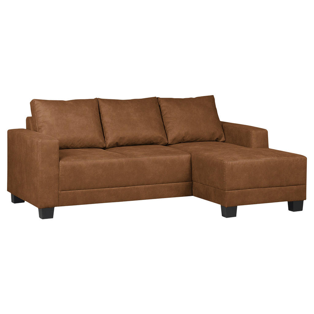 Thumbnail - Mid.you Ecksofa, Cognac, Textil, Erle, Hartholz, 3-Sitzer, Füllung: Schaumstoffflocken, Ottomane rechts, L-Form, 200x144...