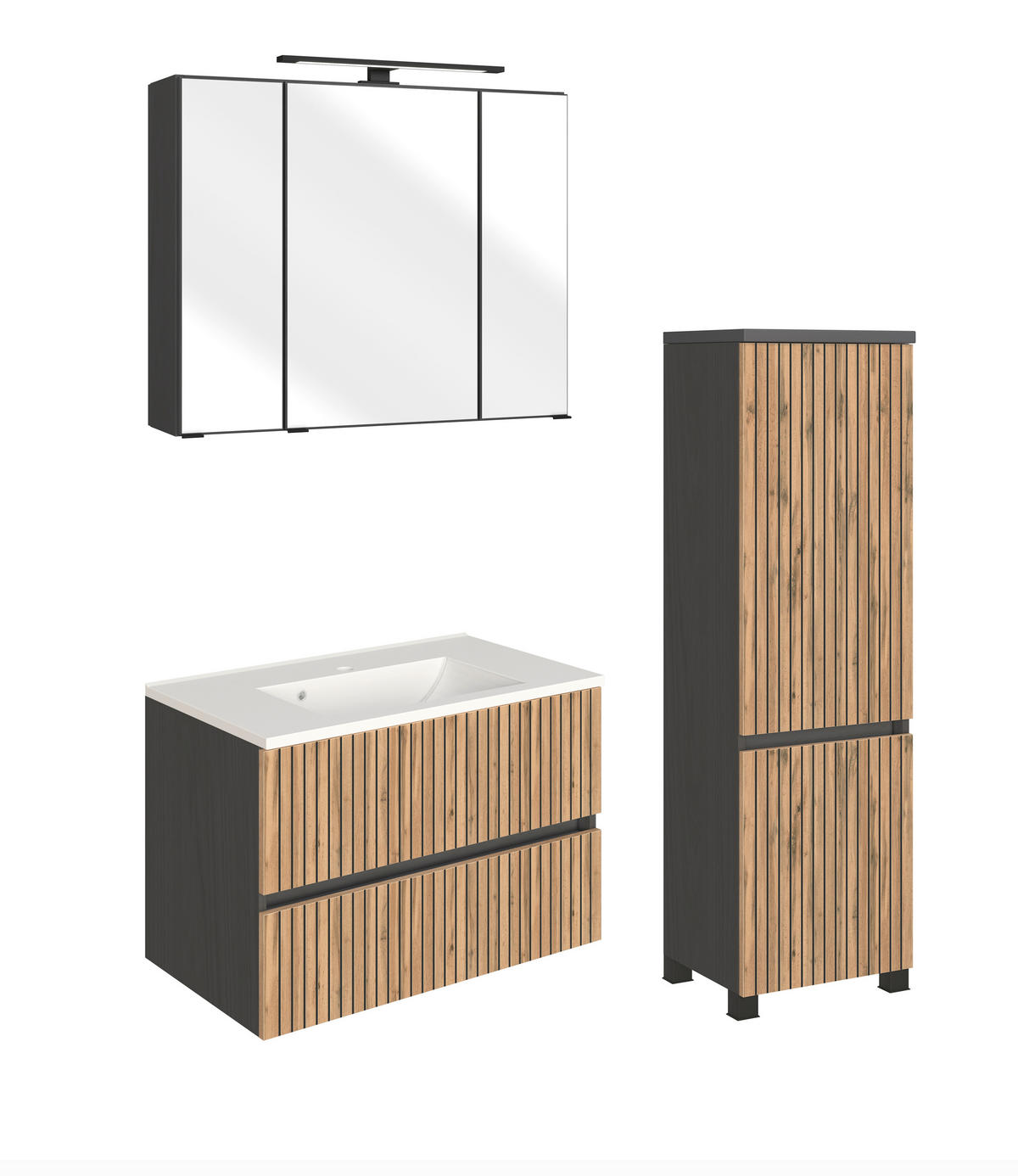 BADEZIMMER  in 120 cm  - Eiche Wotan/Graphitfarben, KONVENTIONELL, Glas/Holzwerkstoff (120cm) - Xora