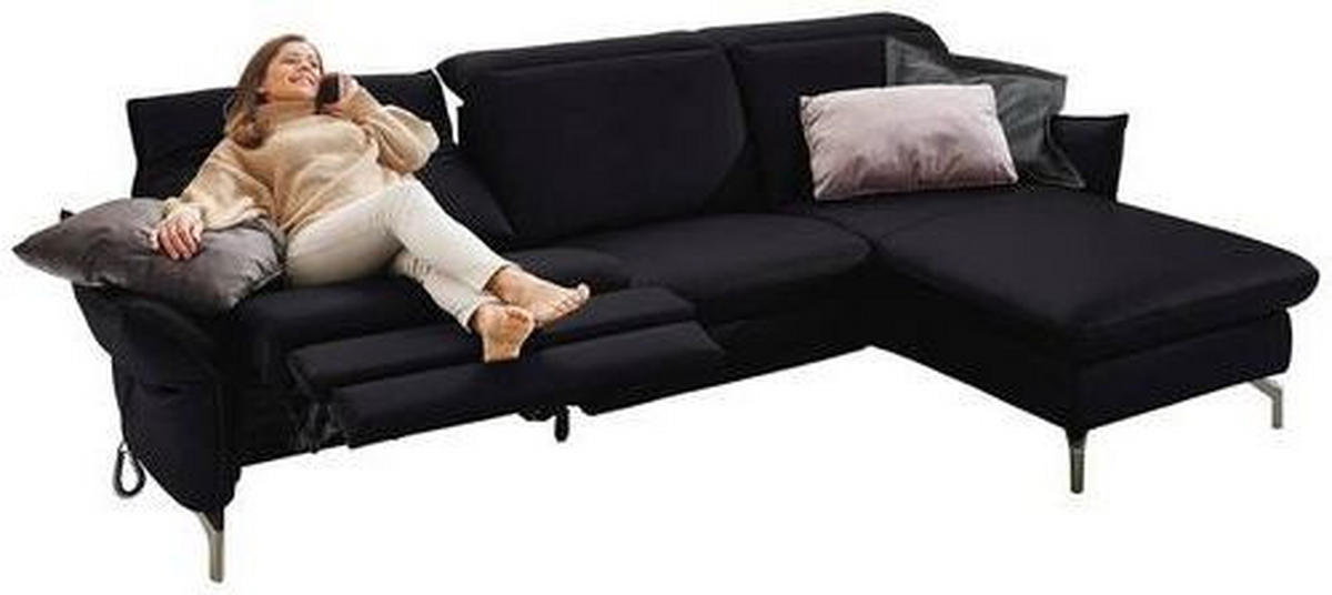 ECKSOFA in Lederlook (vegan) Schwarz  - Schwarz/Nickelfarben, Modern, Textil/Metall (233/179cm) - Livetastic