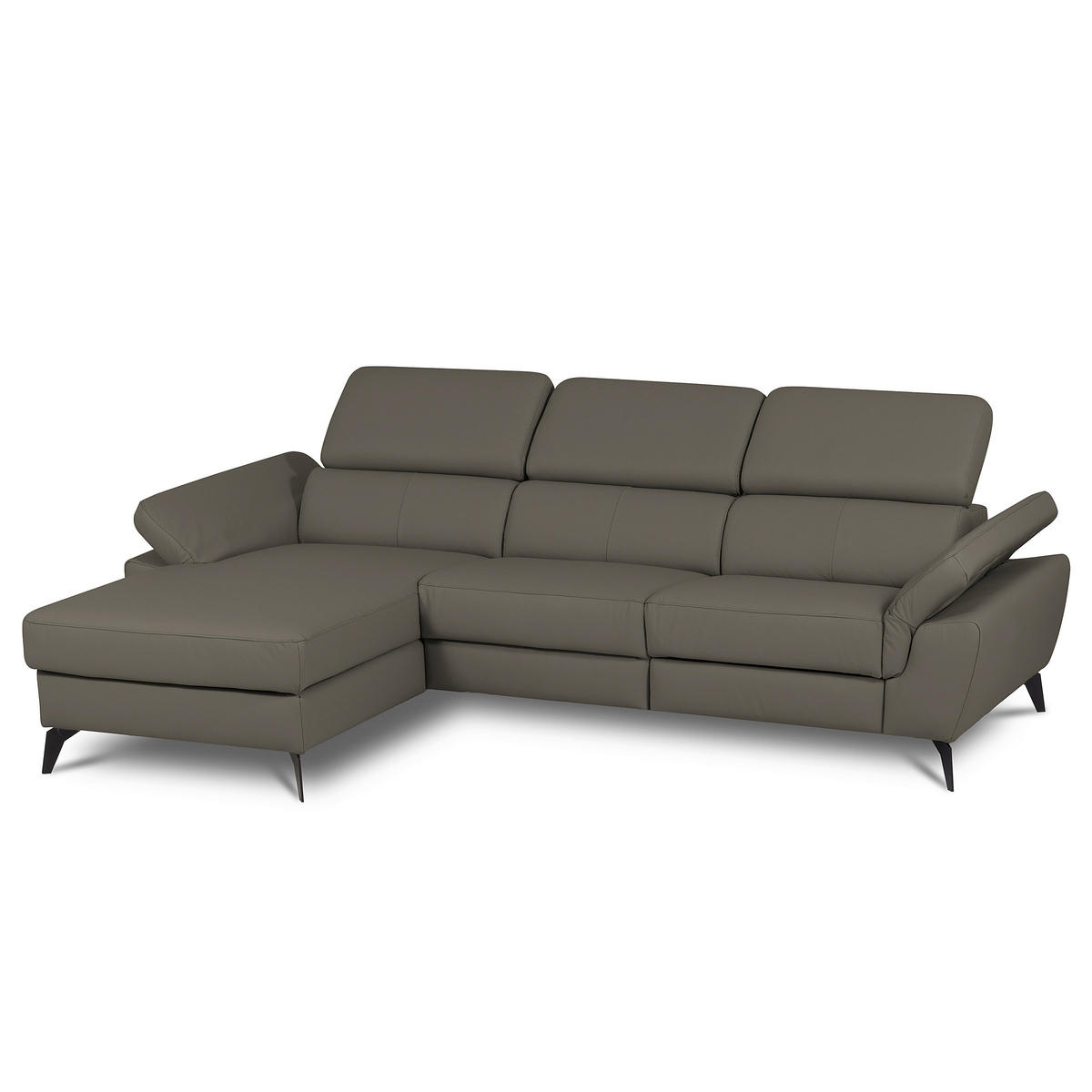 ECKSOFA Schlammfarben Echtleder Lederlook Bettkasten, Schlaffunktion, Rücken echt, Armteilverstellung, Kopfteilverstellung  - Schlammfarben/Schwarz, Design, Leder/Textil (179/252cm) - Livetastic