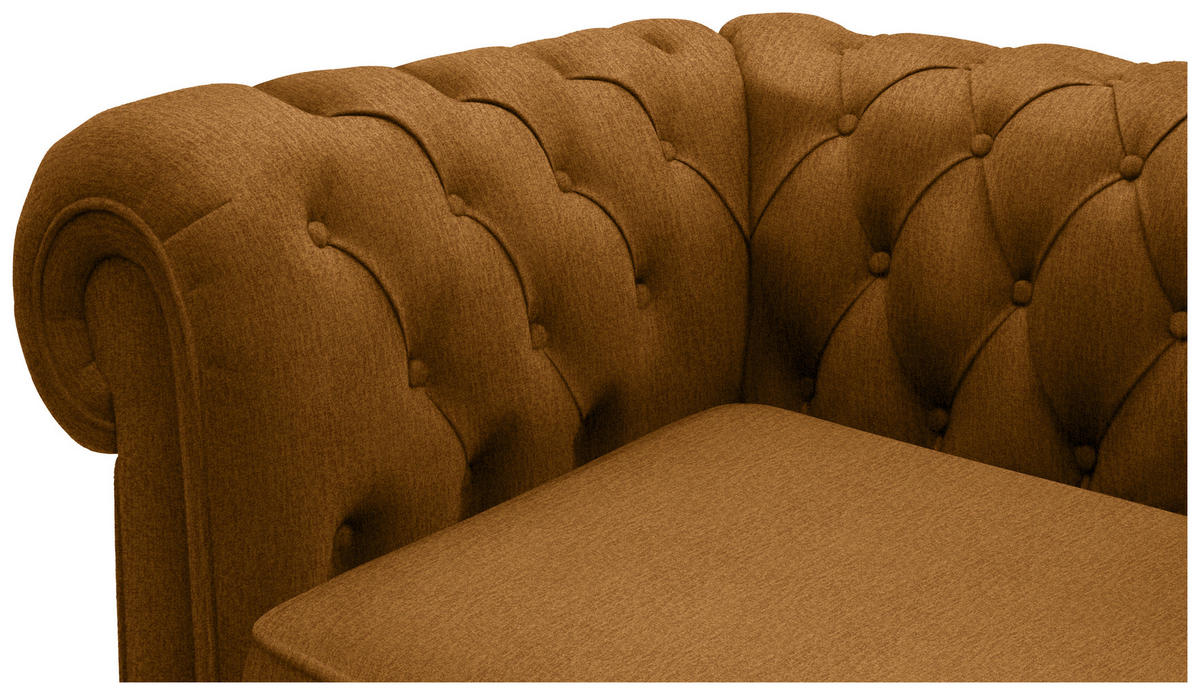 CHESTERFIELD-SOFA in Webstoff Currygelb  - Wengefarben/Currygelb, Lifestyle, Holz/Textil (206/76,5/96cm) - Landscape