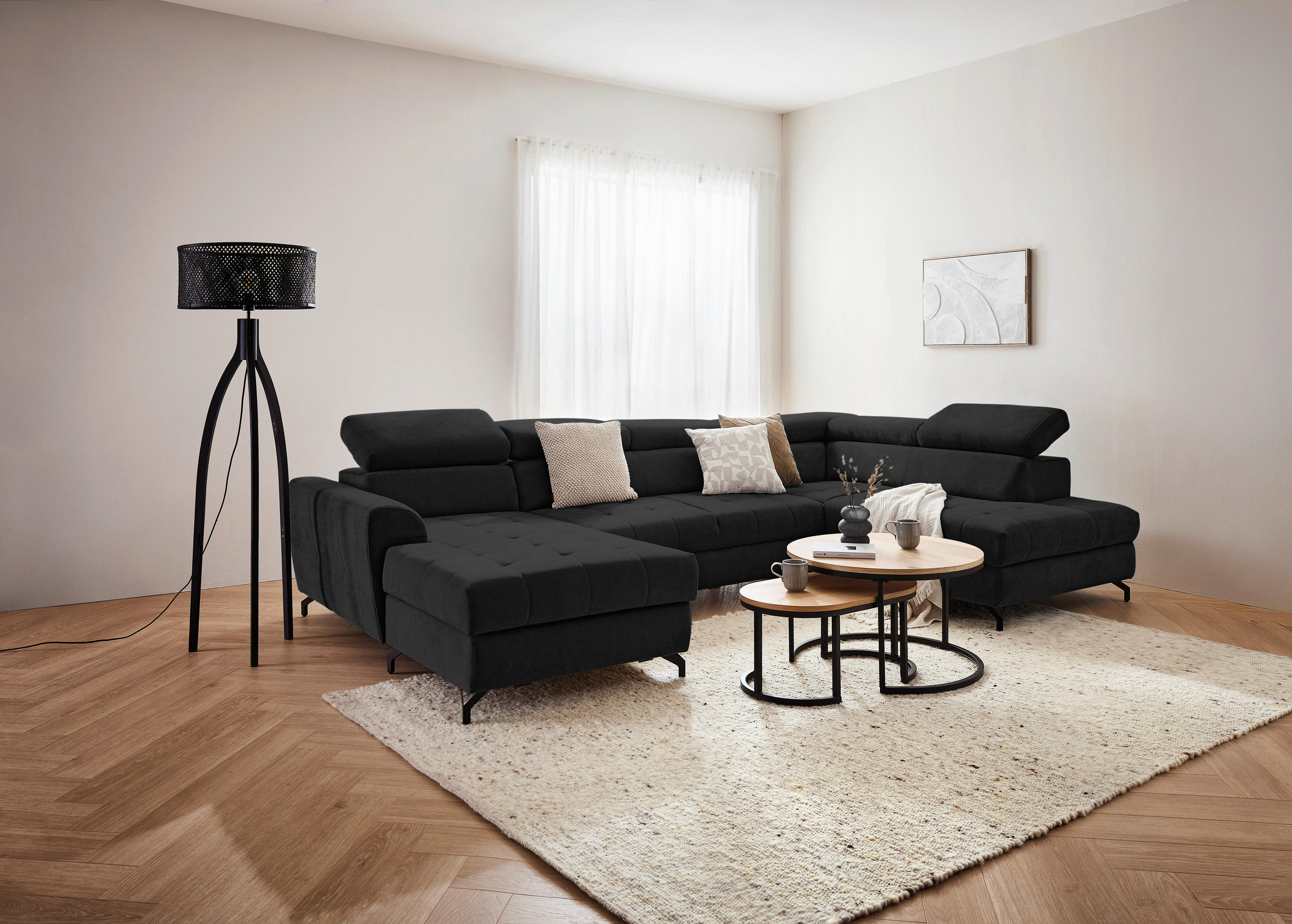 WOHNLANDSCHAFT in Struktur Schwarz  - Schwarz, Design, Textil/Metall (177/327/203cm) - Stylife