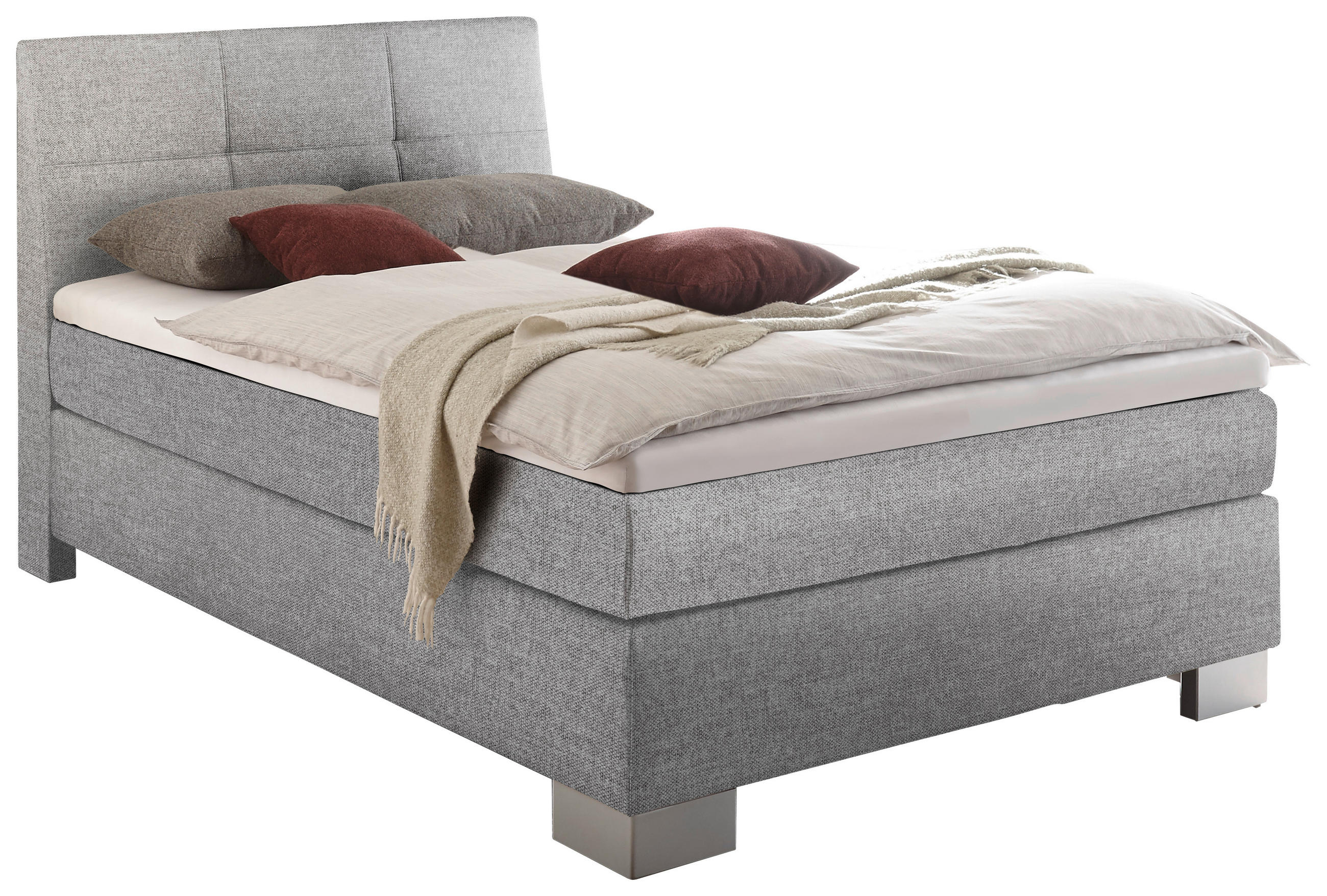 BOXSPRINGBETT 120/200 cm in Hellgrau - Silberfarben/Hellgrau, KONVENTIONELL, Holz/Textil (120/200cm) - Voleo