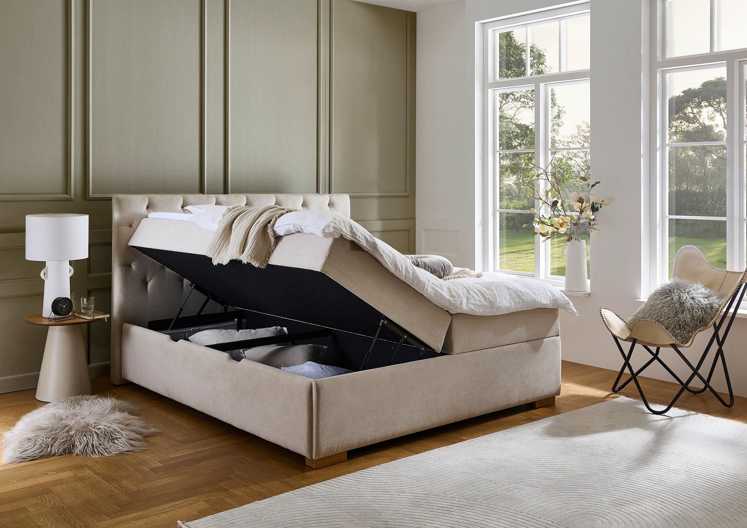 BOXBETT 180/200 cm  in Creme  - Eichefarben/Creme, Basics, Holz/Textil (180/200cm) - Boxxx