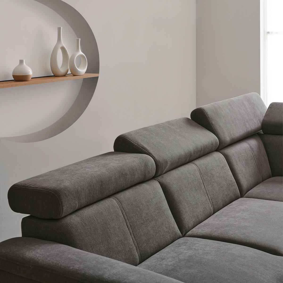 ECKSOFA in Chenille Anthrazit  - Anthrazit/Schwarz, Design, Textil/Metall (260/203cm) - Stylife