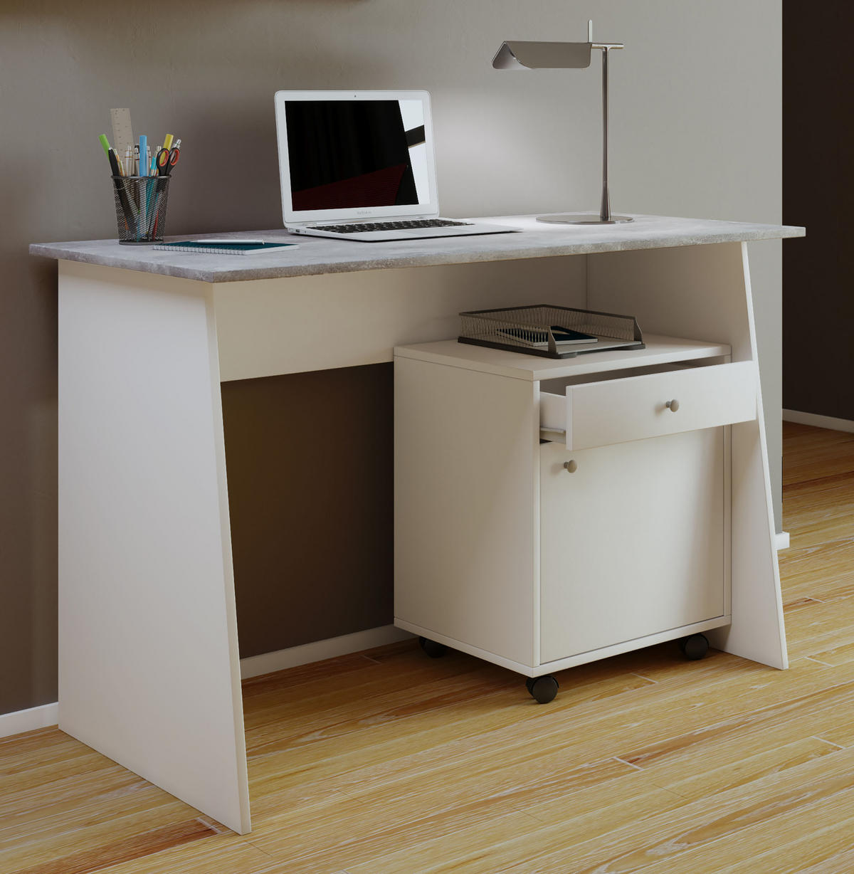 SCHREIBTISCH 110/50/74 cm Grau, Weiß   - Weiß/Grau, Basics, Holzwerkstoff (110/50/74cm) - MID.YOU