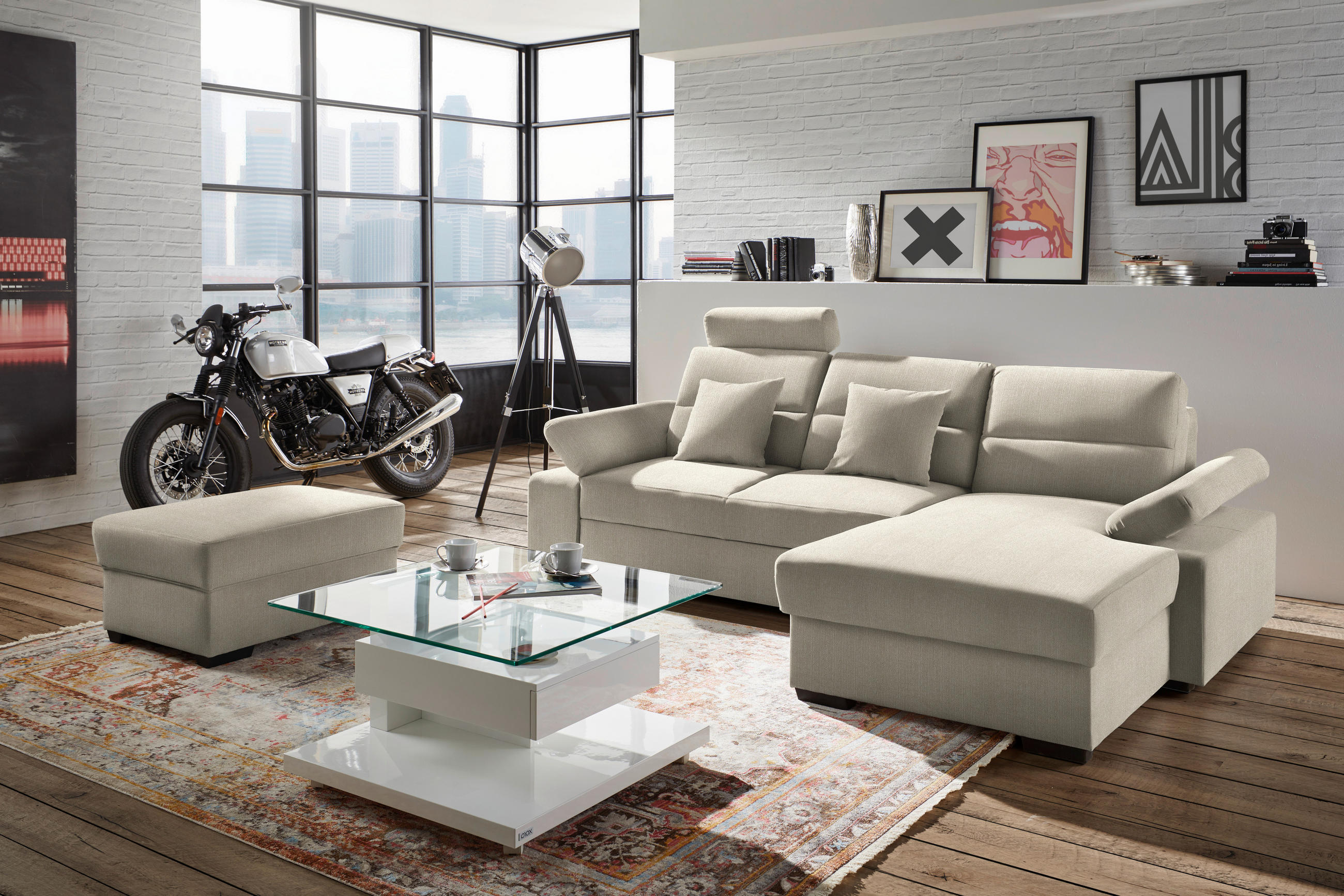 ECKSOFA Beige Webstoff  - Dunkelbraun/Beige, KONVENTIONELL, Kunststoff/Textil (258/166cm) - Cantus