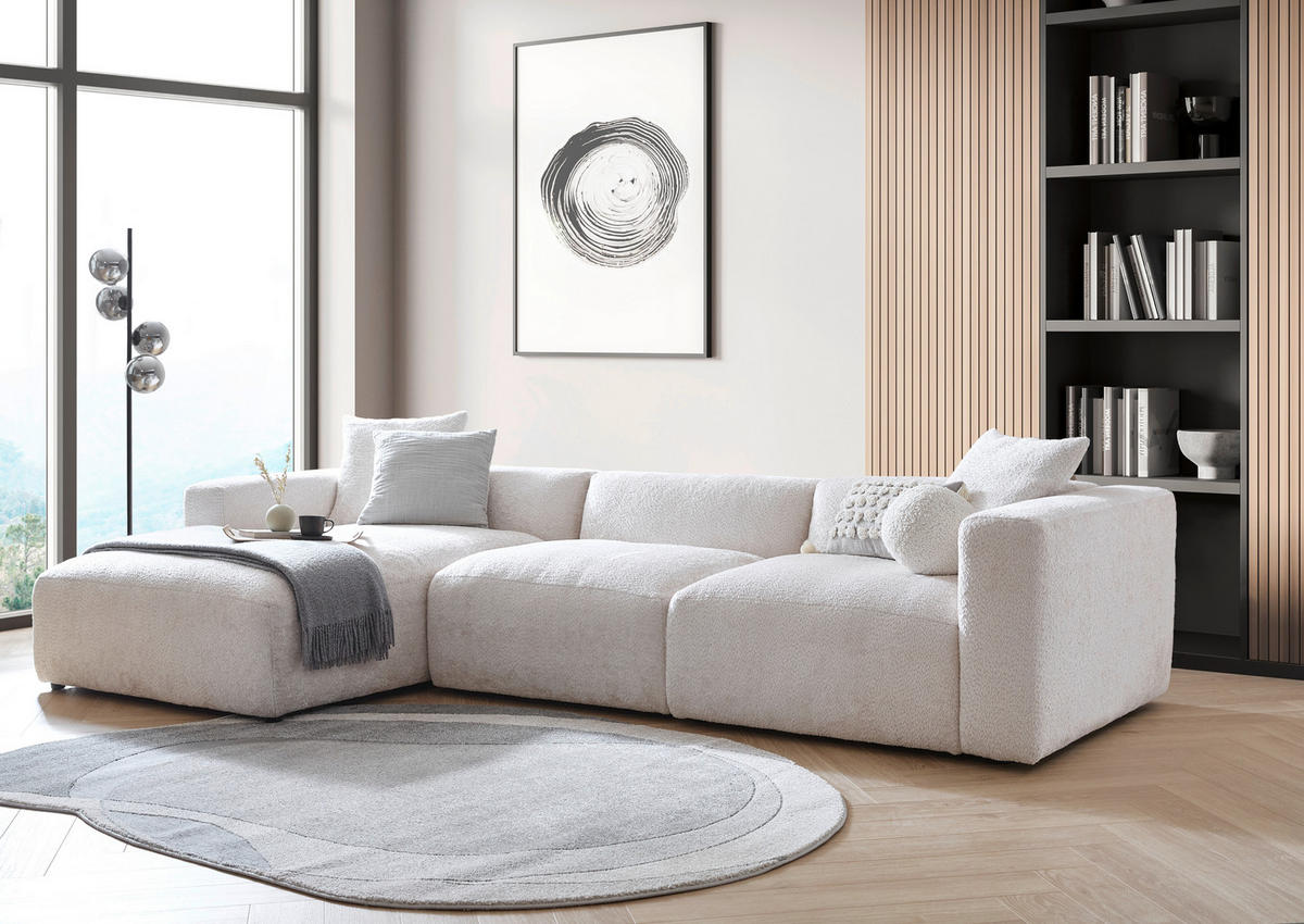 ECKSOFA Creme Chenille  - Creme/Schwarz, MODERN, Kunststoff/Textil (178/323cm) - Carryhome