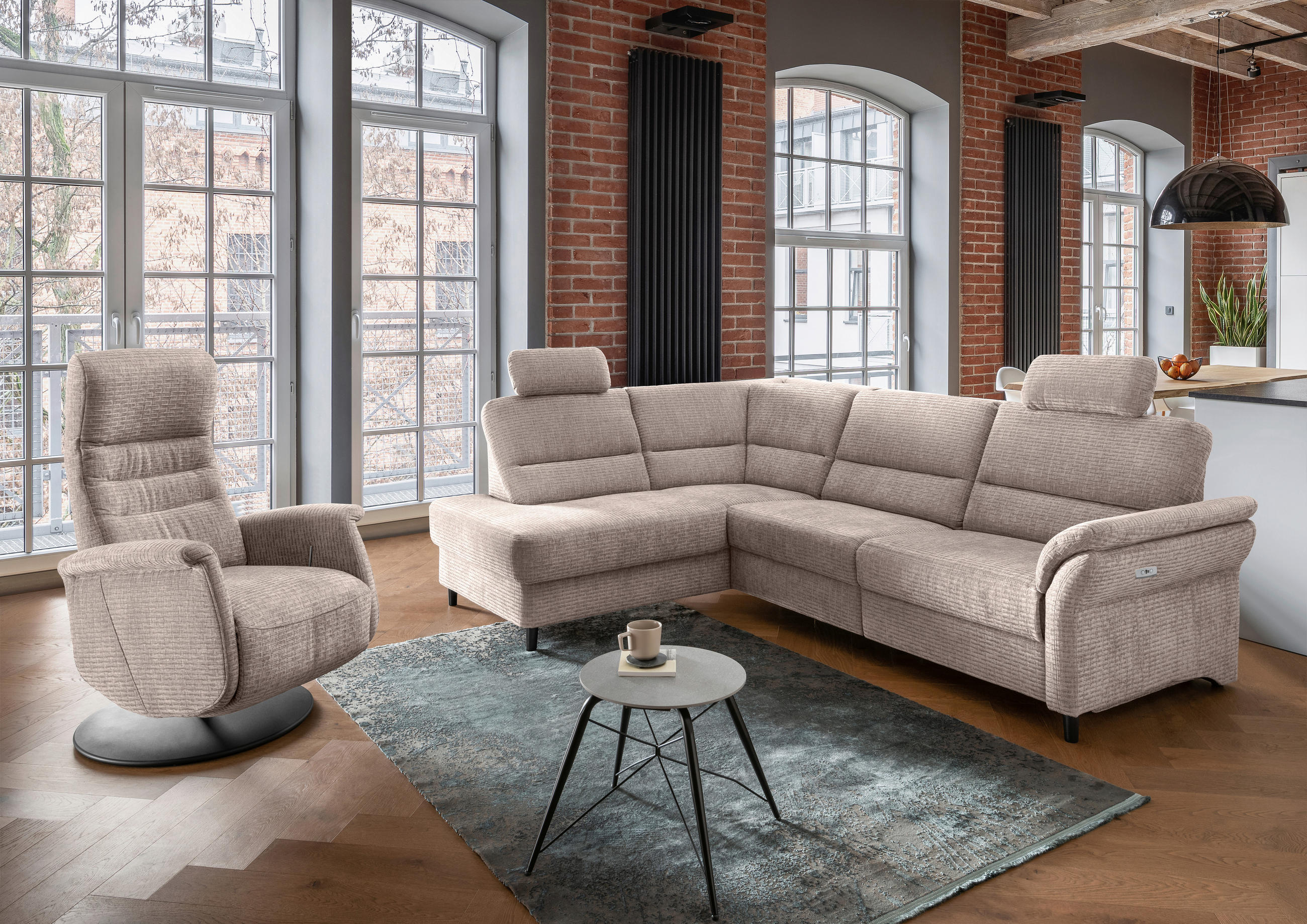 ECKSOFA in Mikrofaser Beige - Beige/Schwarz, Modern, Holz/Textil (190/266cm) - Livetastic