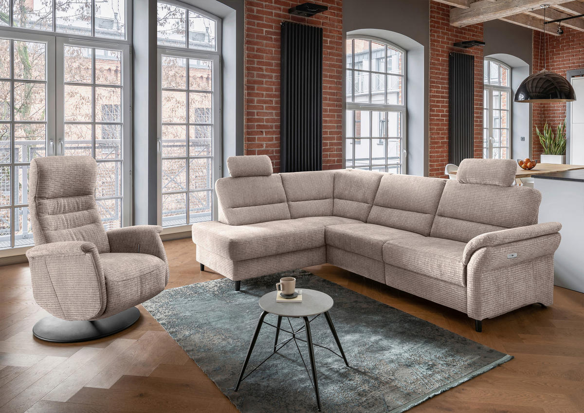 CANAPÉ D'ANGLE in Mikrofaser Beige  - beige/noir, Modern, textile/bois (190/266cm) - Livetastic