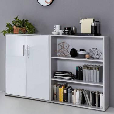AKTENSCHRANK 168,8/113,6/33 cm  - Weiß Hochglanz/Grau, MODERN, Holzwerkstoff (168,8/113,6/33cm) - MID.YOU