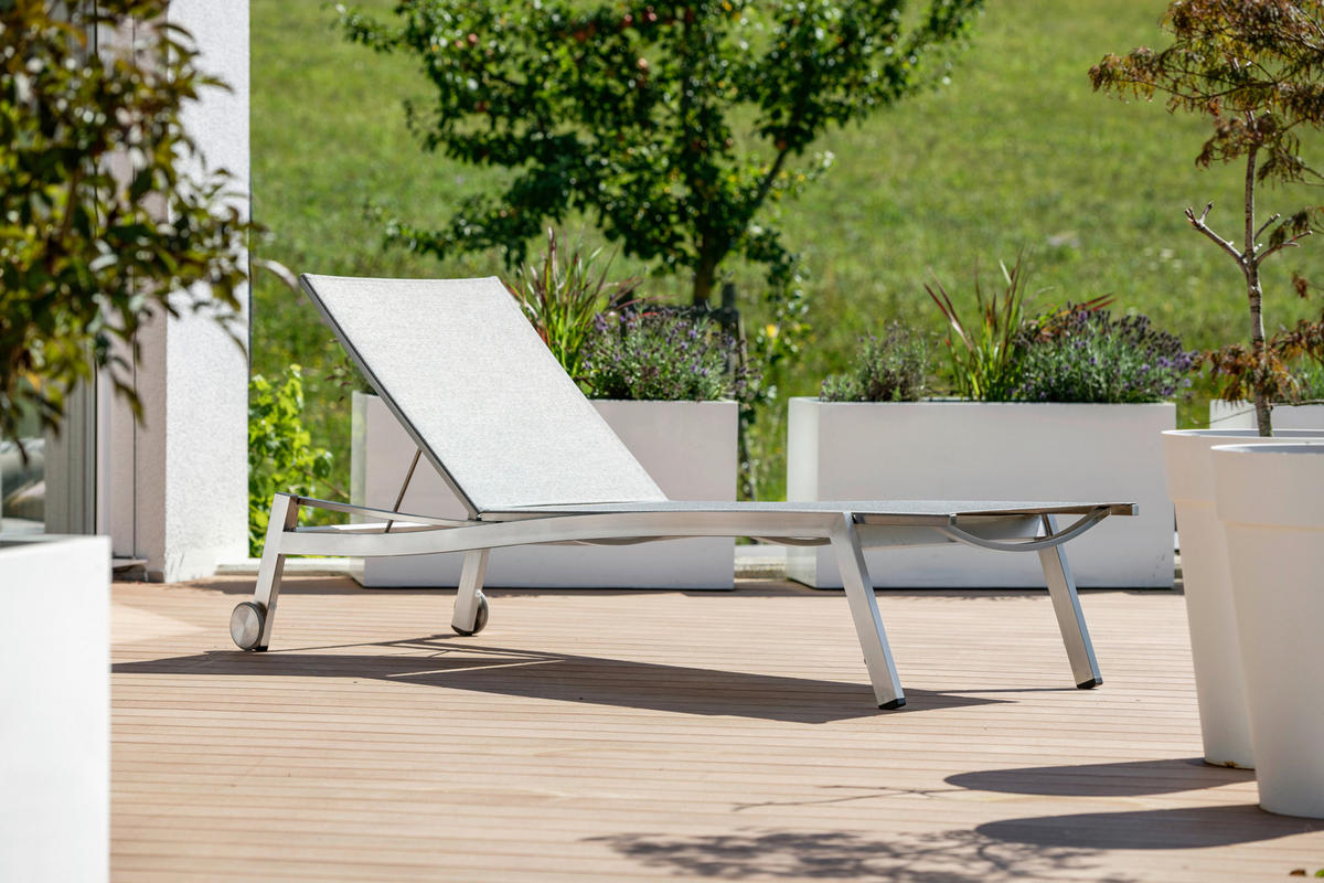 GARTENLIEGE 71/38/200 cm  - Edelstahlfarben/Grau, KONVENTIONELL, Textil/Metall (71/38/200cm) - Stern
