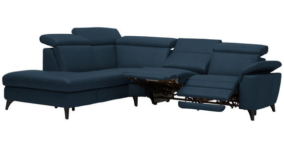 ECKSOFA in Echtleder Dunkelblau  - Schwarz/Dunkelblau, Design, Leder/Metall (239/289cm) - Cantus