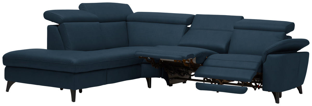 ECKSOFA in Echtleder Dunkelblau  - Schwarz/Dunkelblau, Design, Leder/Metall (239/285cm) - Cantus