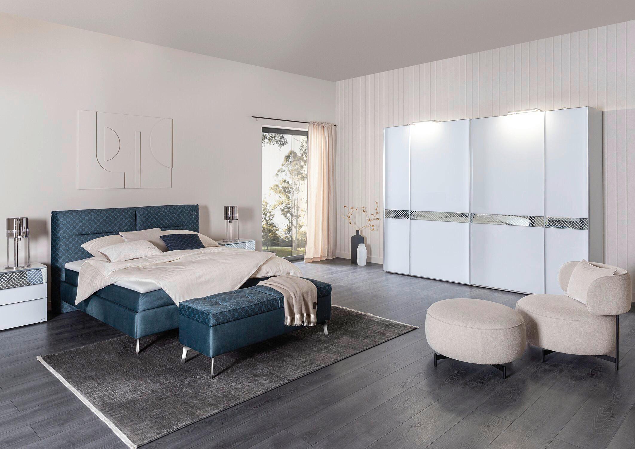 POLSTERBETT Graublau 200/200 cm  - Graublau/Alufarben, Design, Textil/Metall (200/200cm) - Joop!
