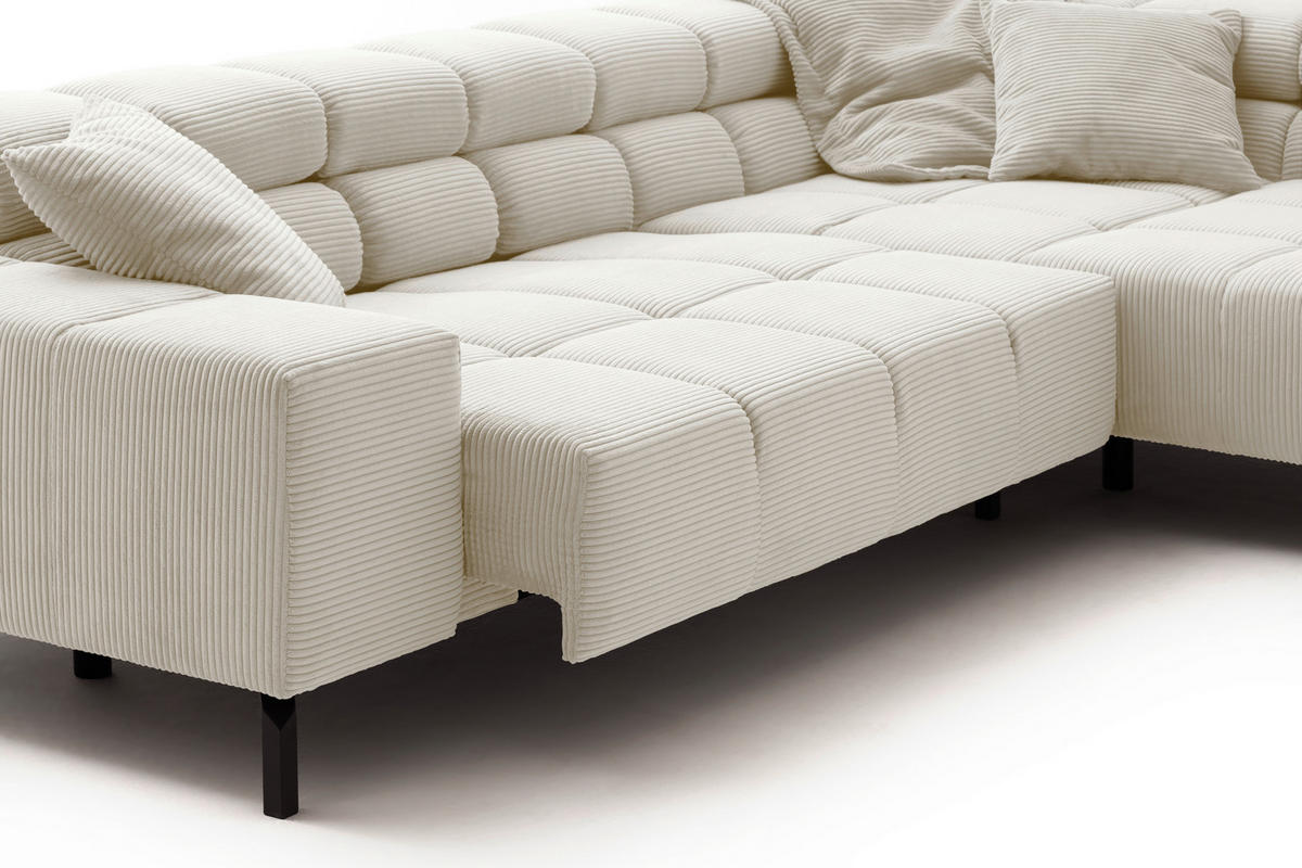 ECKSOFA inkl. Sitzvorzug Creme Cord  - Creme/Schwarz, Design, Textil/Metall (321/216cm) - Hom`in