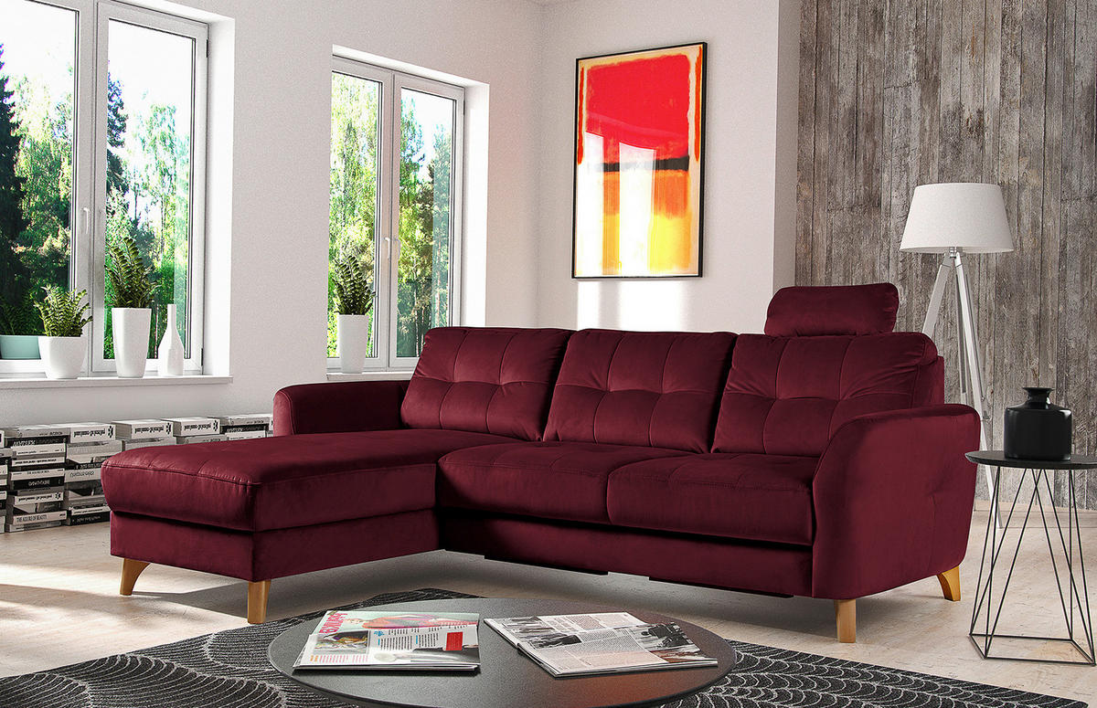 ECKSOFA Rot Samt  - Buchefarben/Rot, Design, Holz/Textil (168/238cm) - Livetastic
