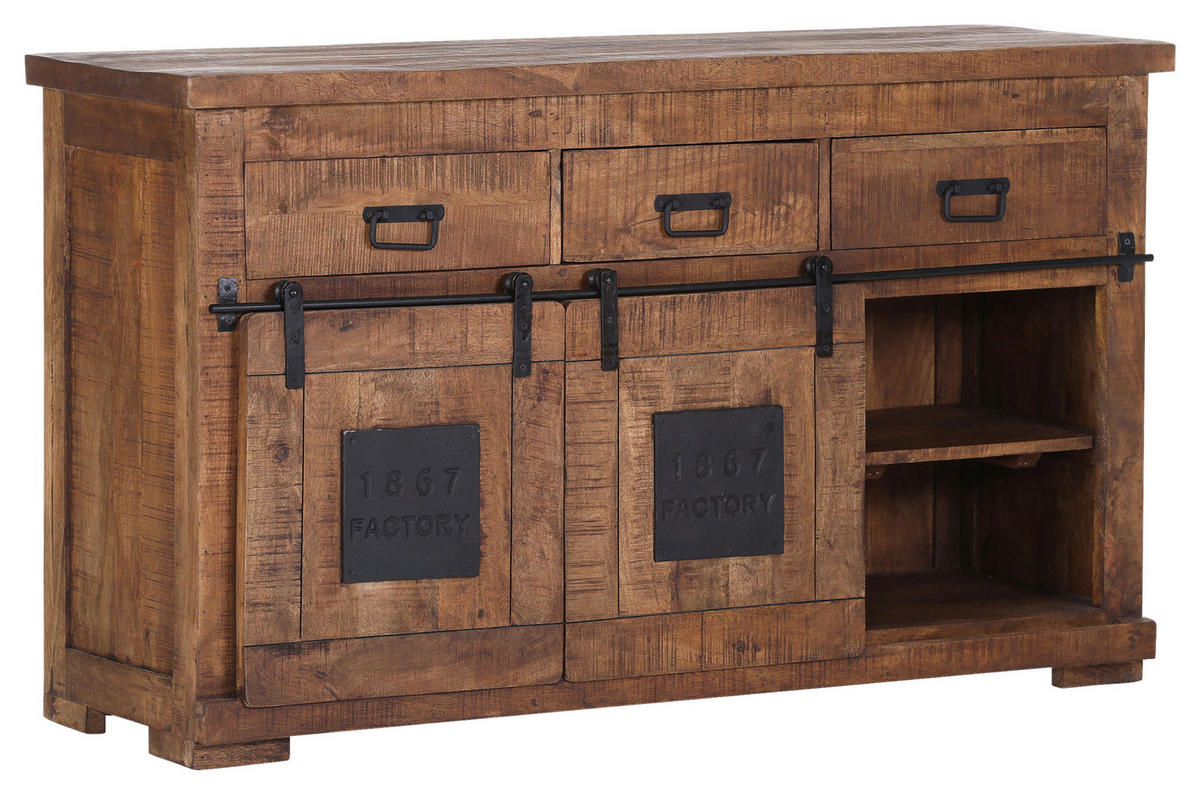 SIDEBOARD  in 145/85/45 cm  - Schwarz/Naturfarben, ROMANTIK / LANDHAUS, Holz/Metall (145/85/45cm) - Landscape