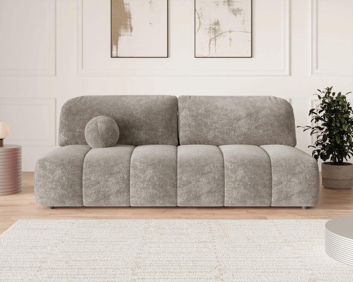 SCHLAFSOFA Chenille Graubraun  inkl. Zierkissen, Rückenkissen, Bettkasten, Schlaffunktion, Rücken echt, Liegefläche im Originalstoff  - Graubraun/Schwarz, MODERN, Kunststoff/Textil (210/88/104cm) - Milino