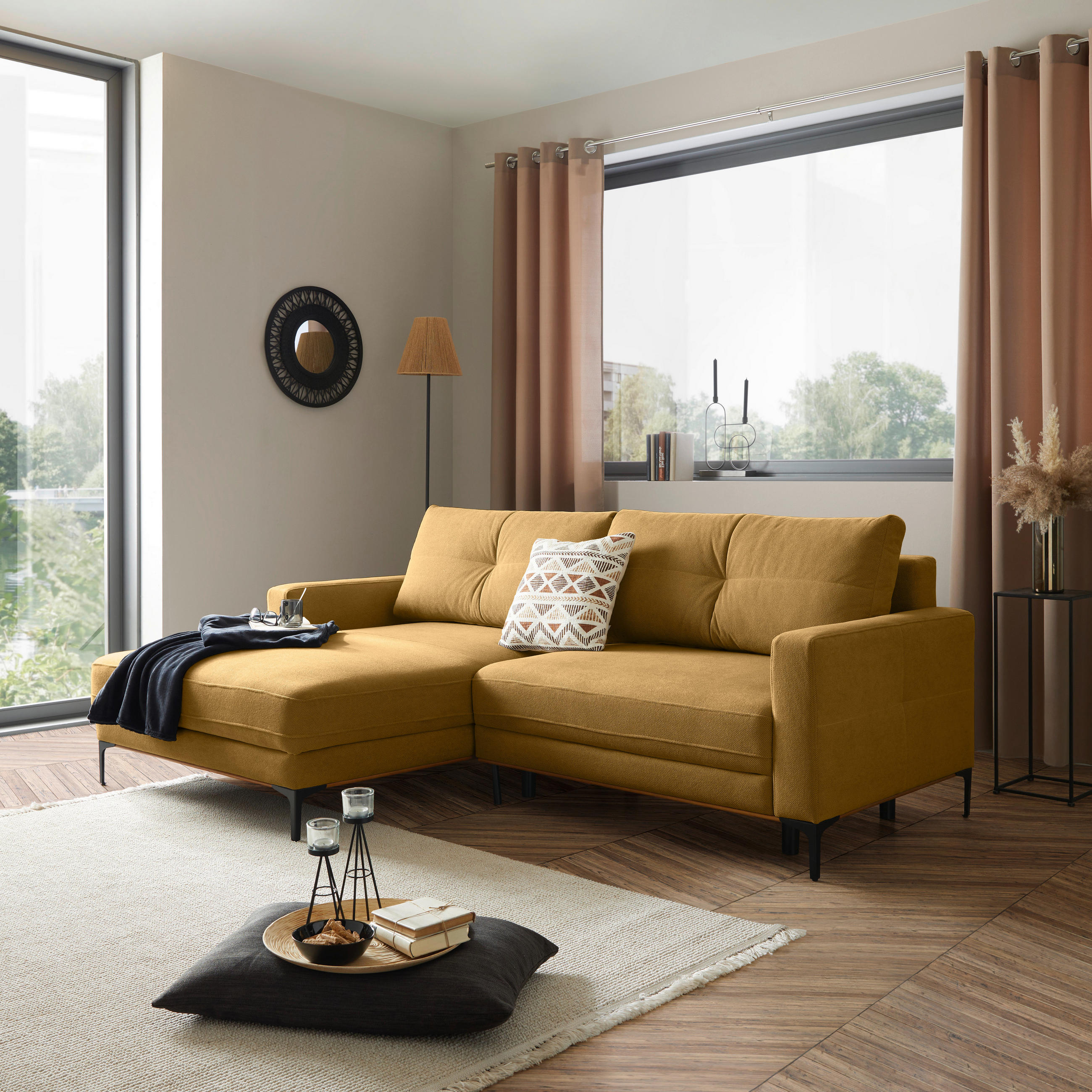 ECKSOFA in Gelb  - Gelb/Schwarz, Modern, Textil/Metall (162/238cm) - Ondega