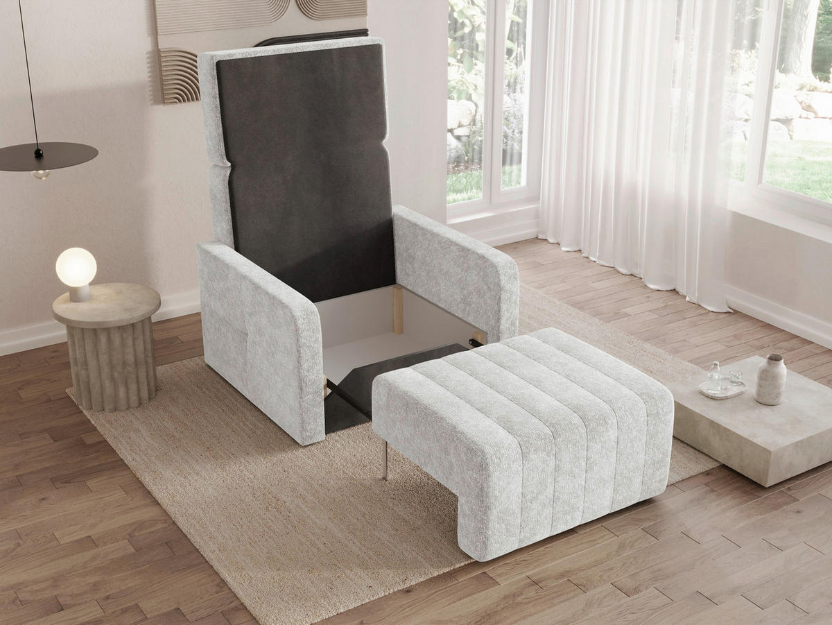 SCHLAFSESSEL Chenille Elfenbein Liegefunktion Rücken echt  inkl.  - Elfenbein/Schwarz, MODERN, Kunststoff/Textil (101/87/101cm) - Milino