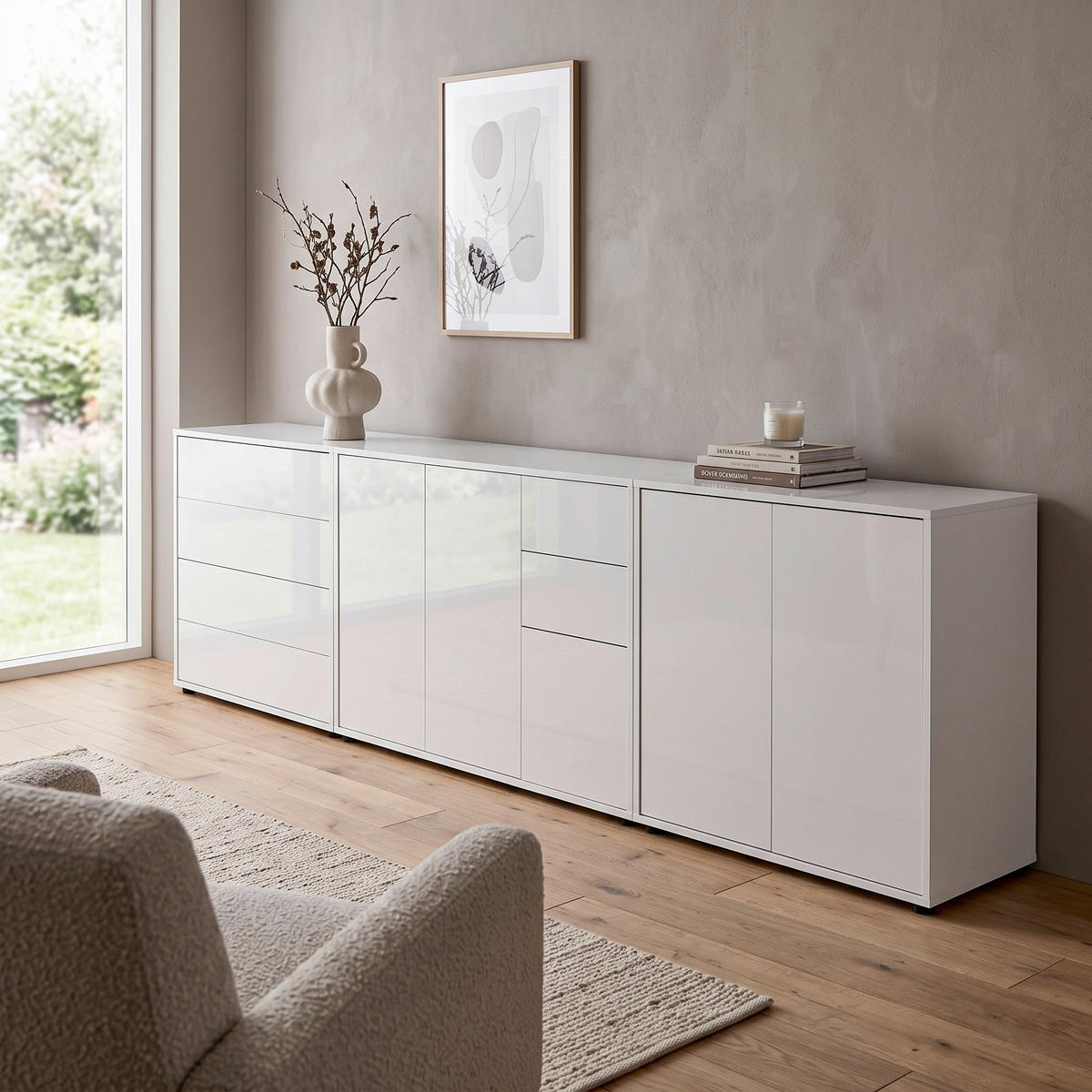 SIDEBOARD   - Weiß Hochglanz/Schwarz, MODERN, Holzwerkstoff/Kunststoff (263,5/73/33cm) - MID.YOU