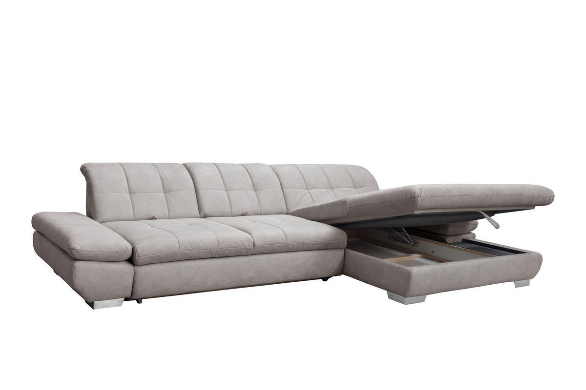 SAROKGARNITÚRA textil szürke  - krómszínű/szürke, Basics, textil/fém (340/198cm) - Xora