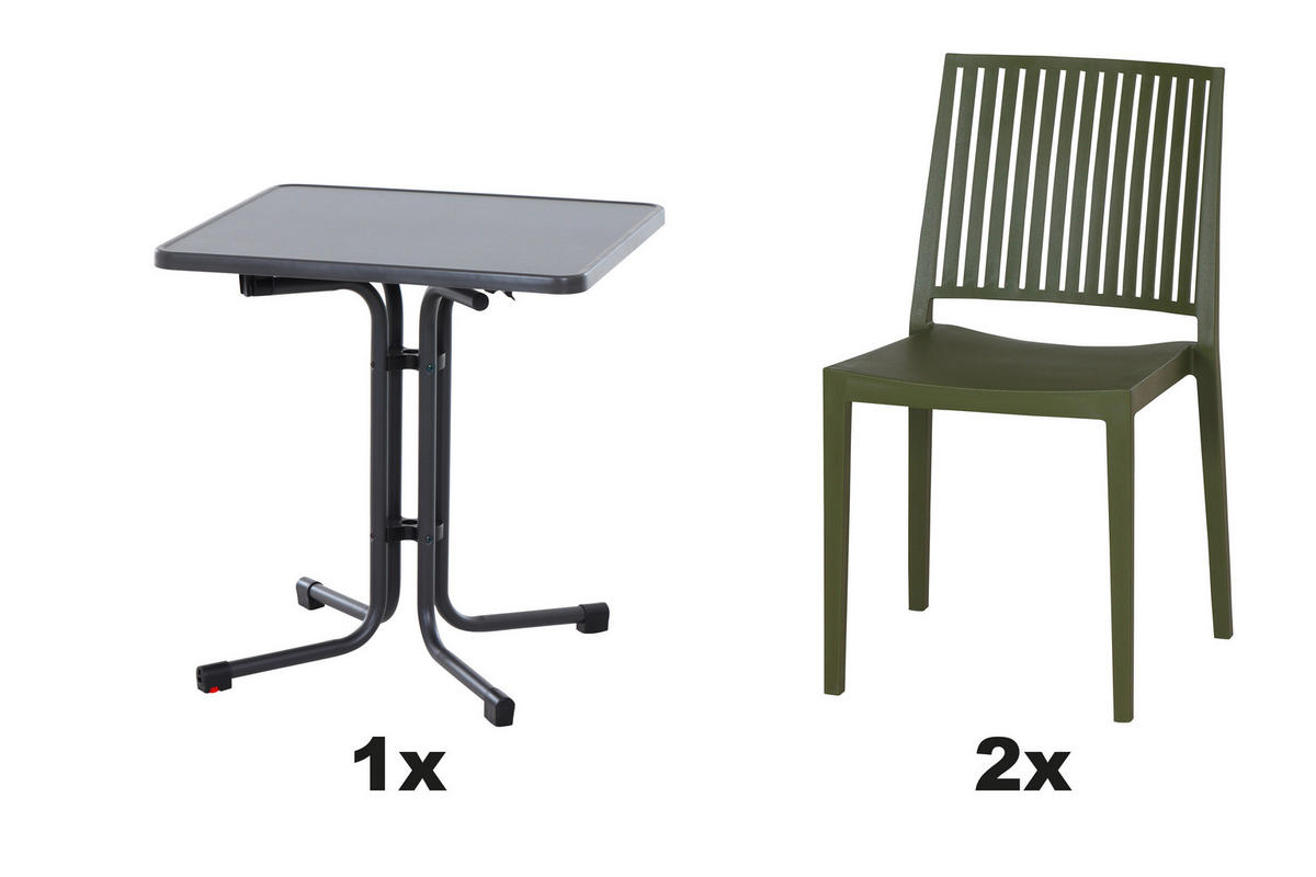 GARTENGARNITUR 3-teilig Stahl  - Grün, Basics, Kunststoff/Metall (70/80/70cm) - Siena Garden