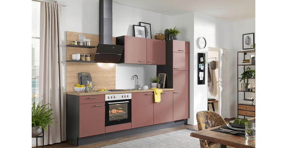 KÜCHENBLOCK 290 cm in Graphitfarben, Rot, Eichefarben - Edelstahlfarben/Eichefarben, Design, Holzwerkstoff/Metall (290cm) - Xora