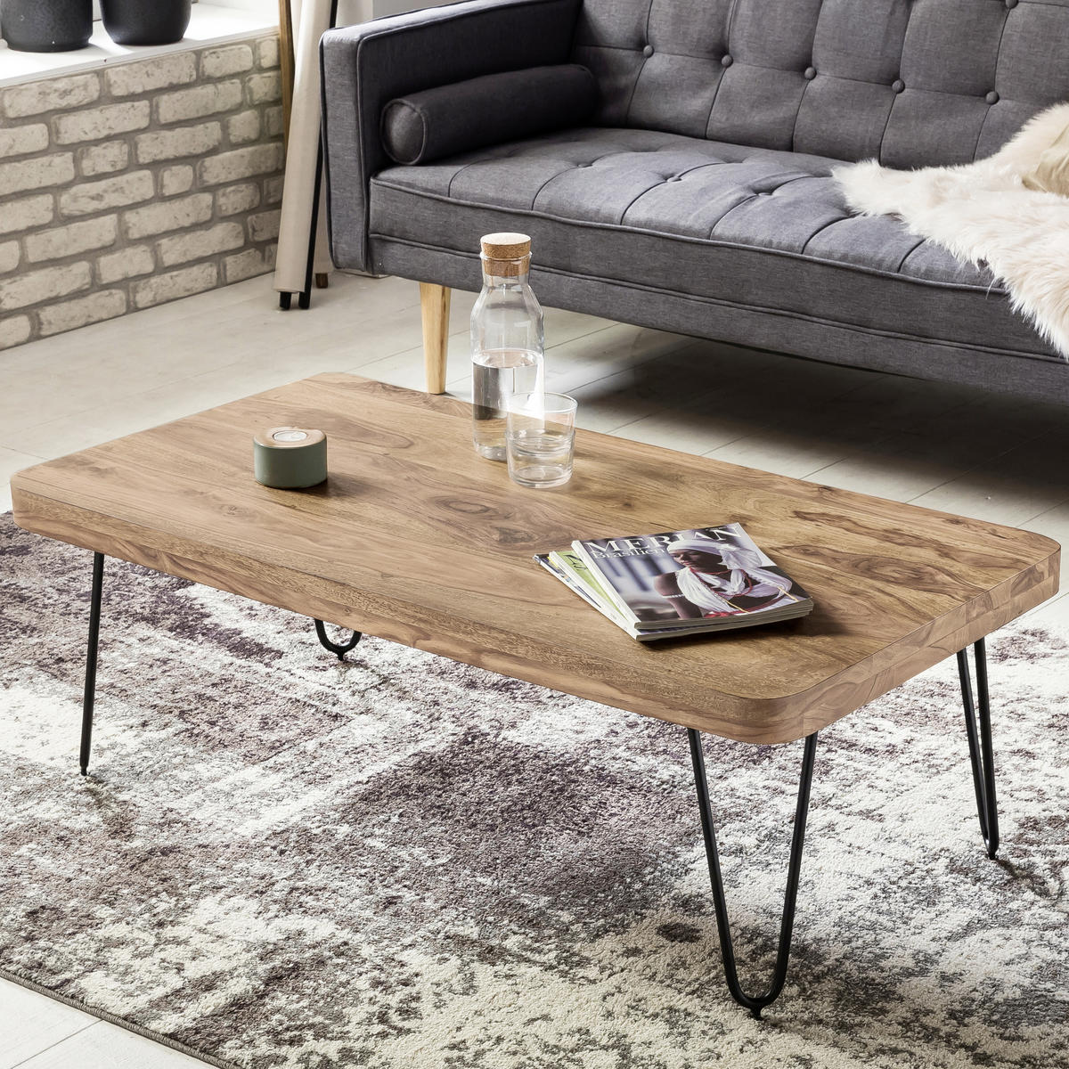 DOHÁNYZÓASZTAL fa 115/60/40 cm   - akácia színű/fekete, Design, fa/fém (115/60/40cm) - MID.YOU