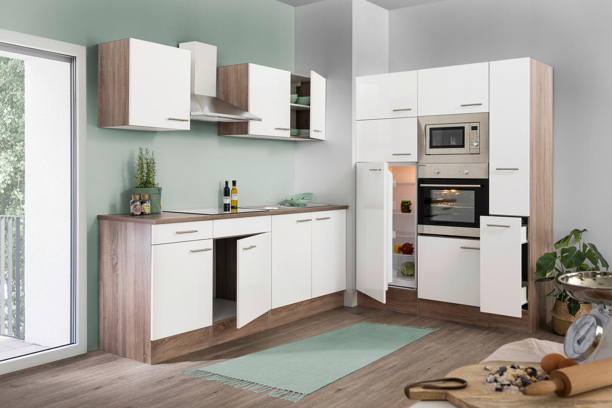 KÜCHENLEERBLOCK 360 cm   in Weiss  - Weiss/Edelstahlfarben, Basics, Holzwerkstoff/Metall (360cm) - Respekta