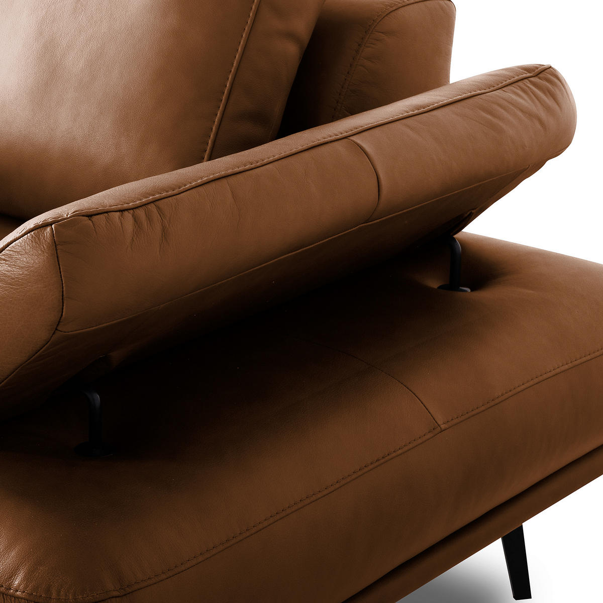 ECKSOFA  in Echtleder Cognac  237/306 cm  - Cognac/Schwarz, Design, Leder/Metall (237/306cm) - Livetastic