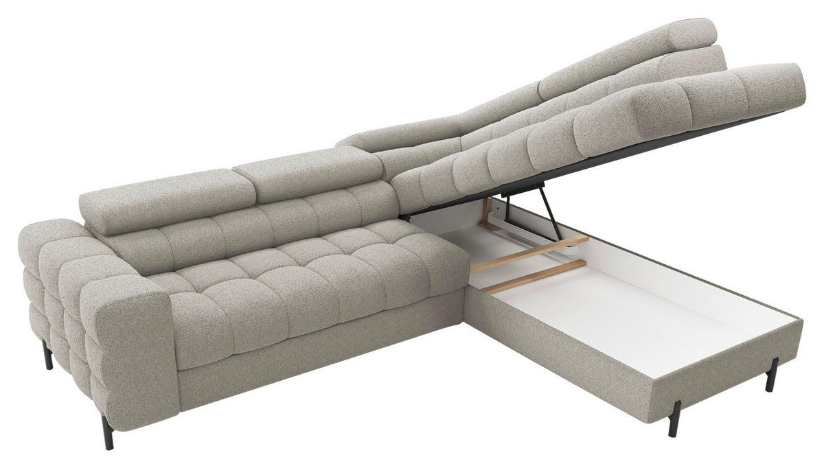 ECKSOFA FERUCCE in Teddystoff Beige  276/200 cm  - Beige/Schwarz, Design, Textil/Metall (276/200cm) - MID.YOU