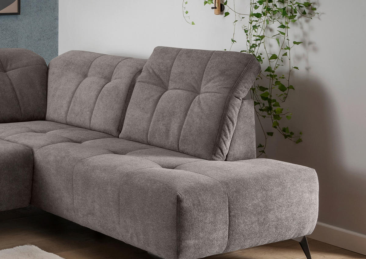 WOHNLANDSCHAFT SANO Graubraun Chenille  - Graubraun/Schwarz, MODERN, Textil/Metall (200/337/180cm) - Livetastic