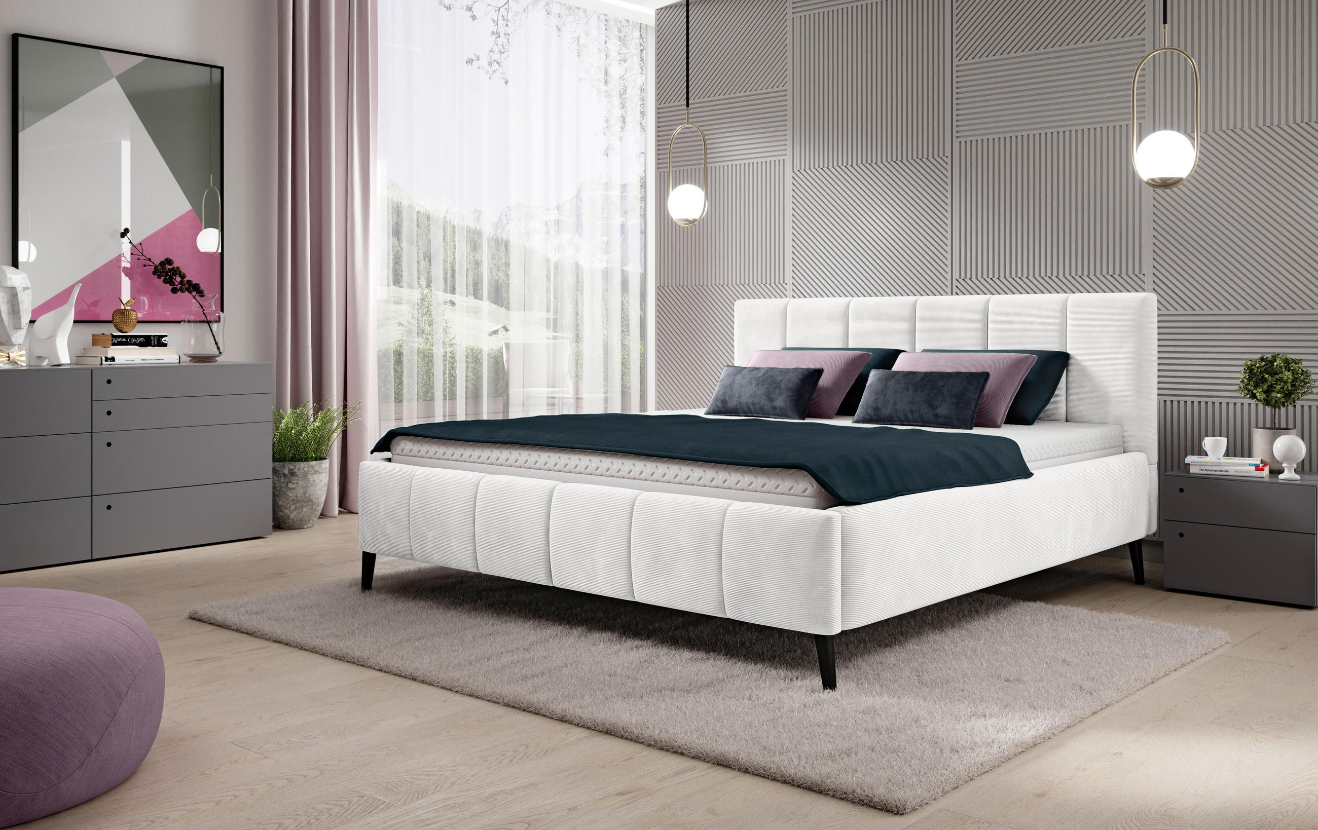 POLSTERBETT gepolstertes Kopfteil, Lattenrost 180/200 cm  in Creme  - Creme/Schwarz, Trend, Holz/Textil (180/200cm) - home24