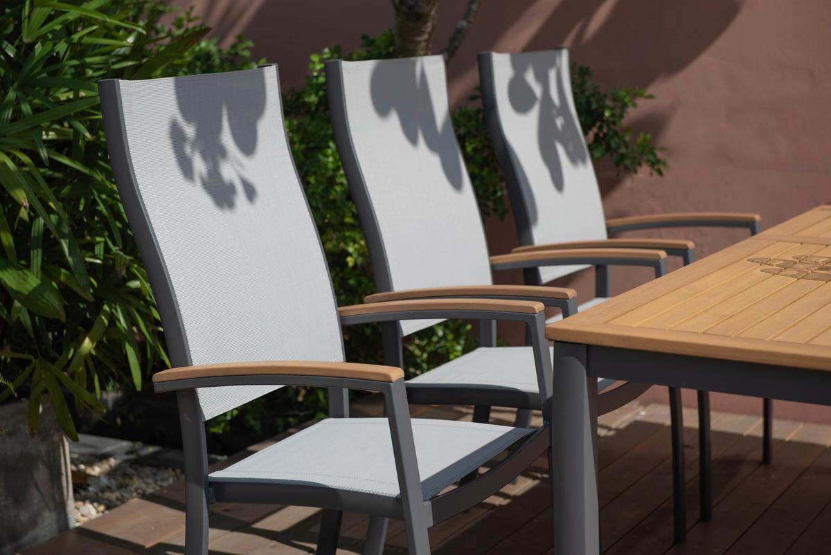 STAPELSESSEL Eukalyptusholz Aluminium Grau, Hellgrau, Teakfarben  - Hellgrau/Grau, Design, Holz/Textil (58/108/64cm) - Ambia Garden